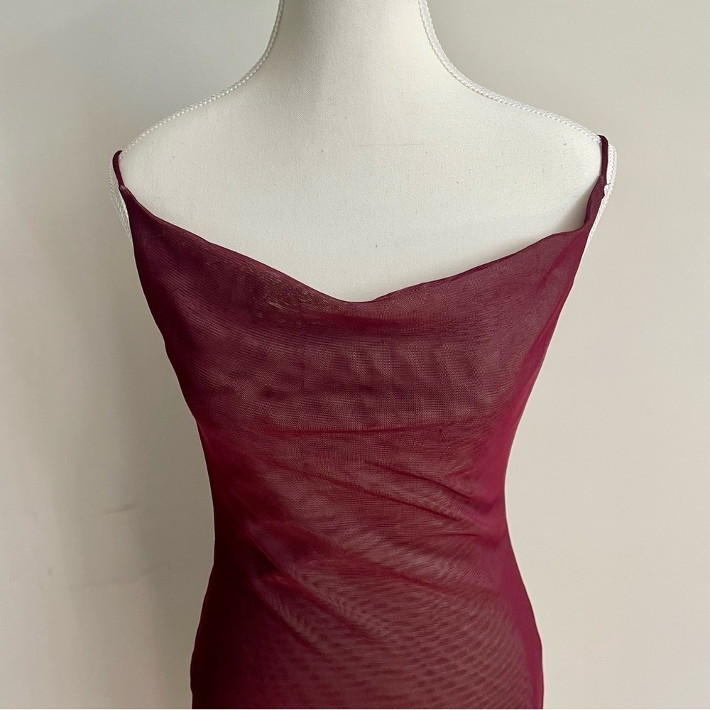 Vintage Y2K Forever 21 Mesh Cowl Neck Asymmetric Hem Midi Dress Fairycore Size S - Picture 2 of 10